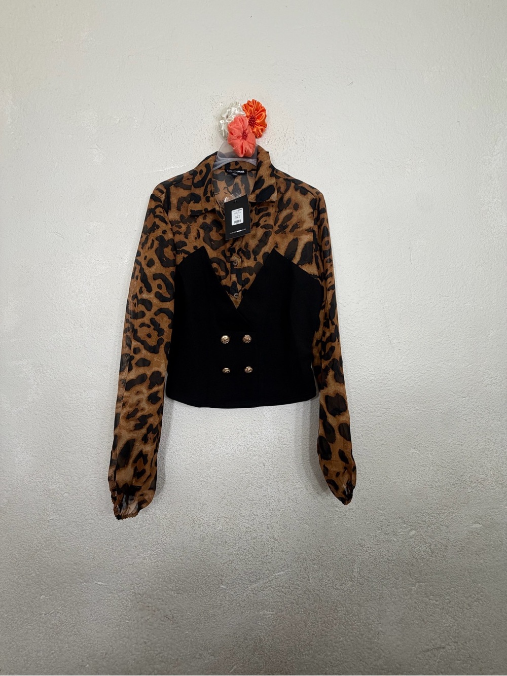 NWT Fashion Nova "Call For Motivation" Leopard / Black Button Top Size S